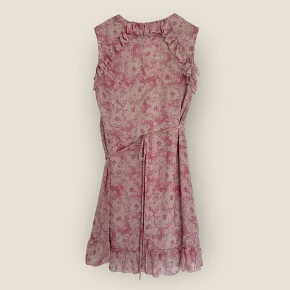AllSaints Pink Floral Wrap Dress Size Small Ruffle Hem